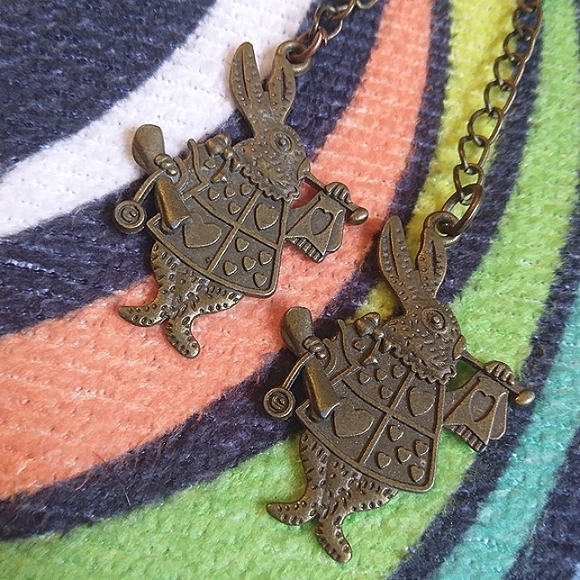 White Rabbit Alice in Wonderland - Handmade Earrings - Picture 3 of 4